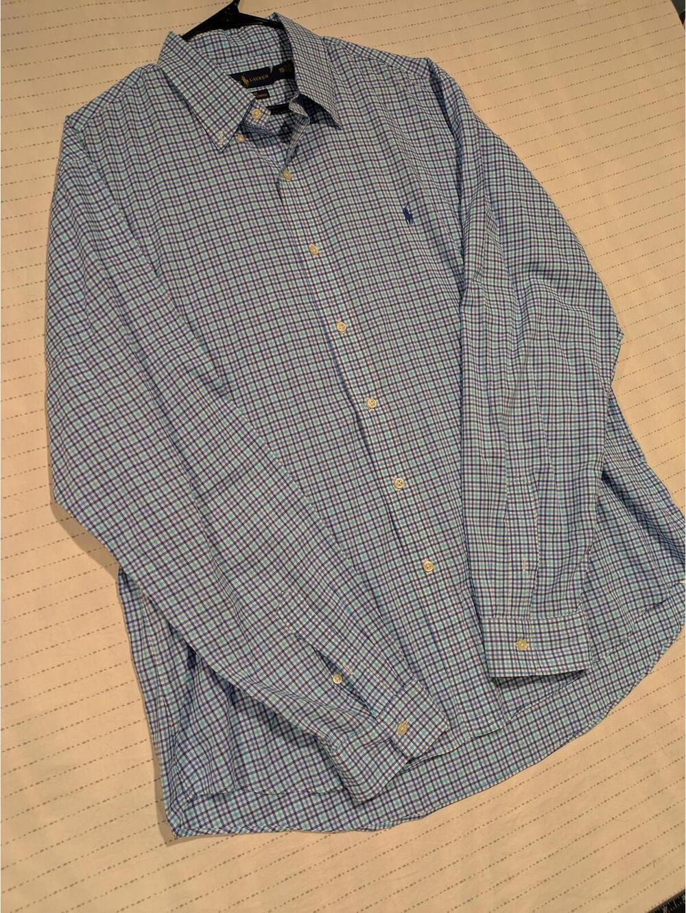 Ralph Lauren Blue Checkered Long Sleeve Shirt Slim Fit 100% Cotton Stretch XXL - Picture 2 of 9